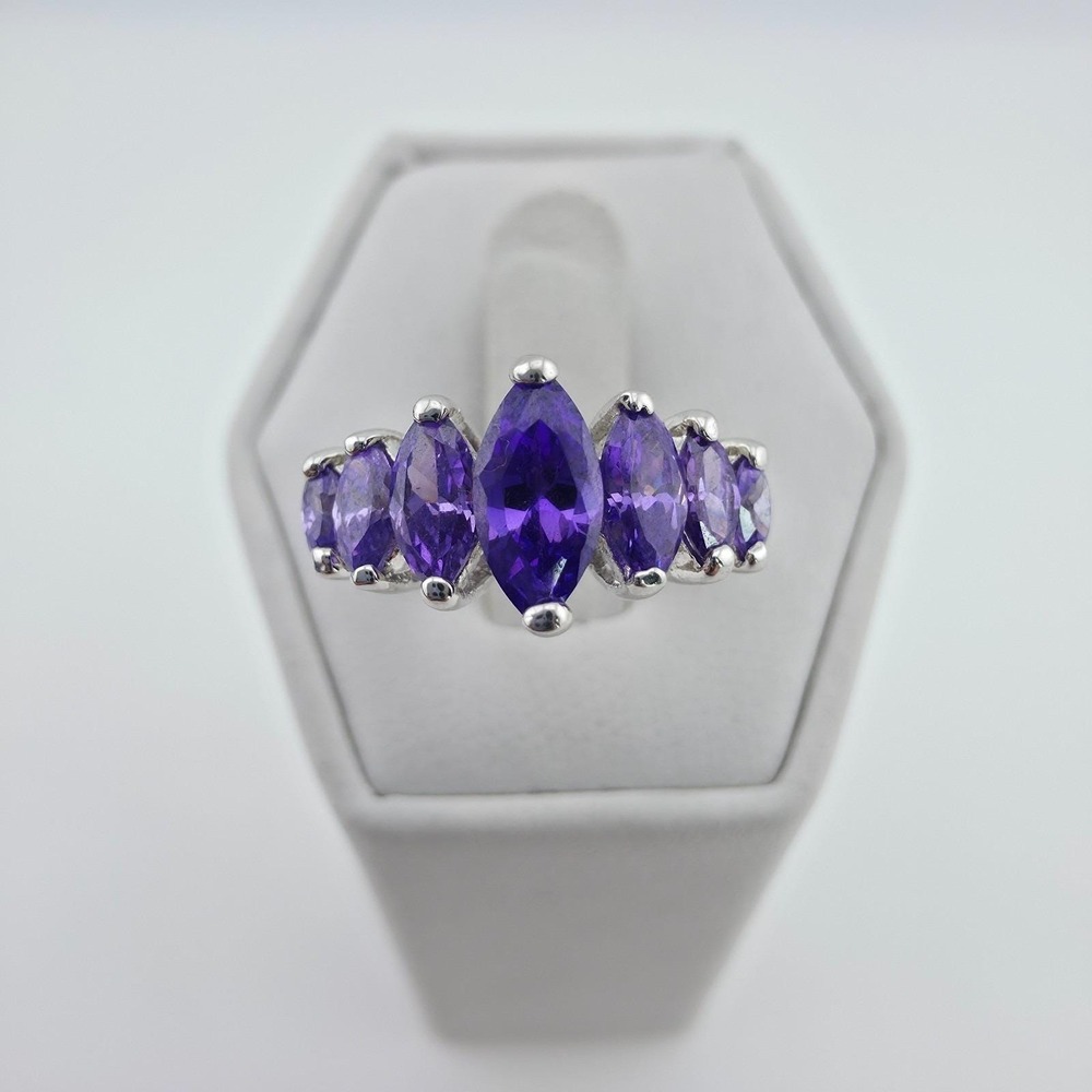 R.S. COVENANT 925 Sterling Silver‎ Ring Blue SWAROVSKI Marquise Crystals Size 6